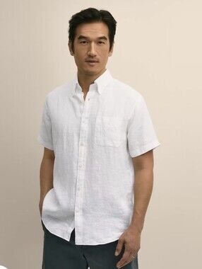 Brooks Brothers Regent 100% Linen Men's White Short-Sleeve Shirt Large